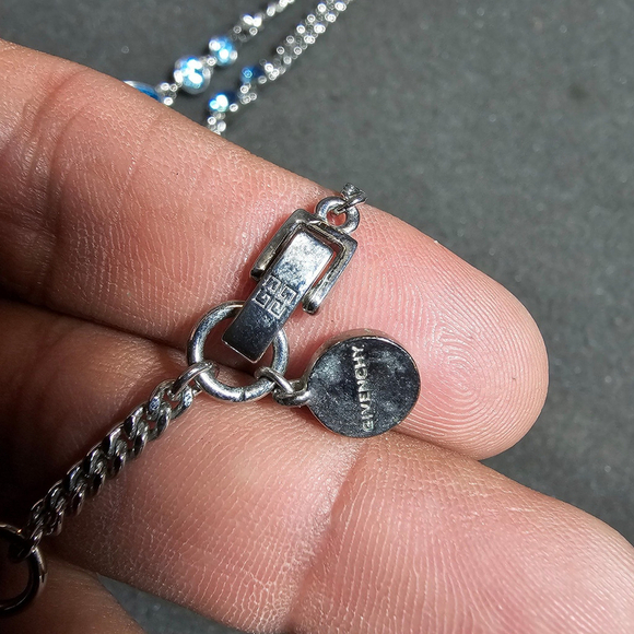 Lot Of 2 Silver Tone Givenchy Ladies Stackable Necklaces With Blue Crystals show - Picture 6 of 7